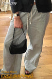 Yipinpay Women Y2K Aesthetic Wide-Leg Pants Stripe Drawstring High Elastic Waist Trousers Spring Fall Retro Sweatpants Bottoms