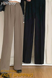 yipinpay Women Elegant Suit Pants Harajuku Casual Slim High Waist Straight Wide Leg Pants Office Ladies Chic Korean Pantalons