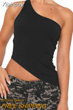 Yipinpay Women's Tops Streetwear Clothing Summer Crop Tube Tops y2k T-shirt Vintage Irregular One Shoulder Camisole Clothes for Women
