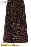 yipinpay Elegant Long Straight Skirts Women Sequins Split Luxury Vintage Office Ladies High Waist Pencil Skirt Korean Fashion
