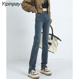 Yipinpay High Waist Stretch Split Straight Skinny Jeans Woman Casual Korean Denim Pants