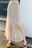 yipinpay Y2K Sequin Sexy Club Midi Skirts Women Elegant Slim Fit Ladies Elastic Waist Mermaid Skirt Street Korean Long Faldas