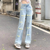 Yipinpay Embroidered High Street Loose Wide Leg Jeans Woman