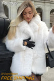 Yipinpay Women Autumn Winter Furry Fur Outerwear Elegant Thick Warm Long Sleeve Turndown Collar Female Overcoat 2023 Fashion Fur Coat