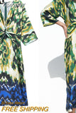 Yipinpay Printed Tunic Long Dress Women Knot Summer Dresses For Women 2023 Vintage Beach Dress Woman Midi Elegant Women's Dresses