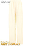 Yipinpay Beige Pleated Wide Leg Pants Womens Pants Fashion 2023 Casual Loose Trousers Office Lady Elegant Long Palazzo Pants