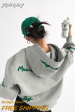 yipinpay Women's Clothing Vintage Grey Loose Pullover Fashion Letter Print Sweatshirt Lazy Casual Raglan Sleeves Hoodie Autumn
