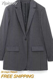 Yipinpay Striped Long Blazer Women Grey Fashion Woman Blazer 2023 Casual Long Sleeve Elegant Womens Jackets Office Female Suit