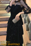 Yipinpay Winter Evening Party Dress Women Lace Design Korean Fashion Vintage Y2k Midi Dress Long Sleeve Black Cupcake Dress Female