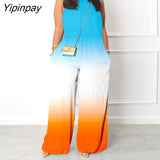 Yipinpay Women Elegant Halter Gradient Color Sleeveless Pocket Loose Sexy Straight Leg Jumpsuits