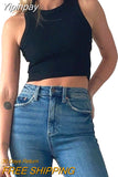 Yipinpay Women Casual Tank Crop Tops T-shirts Solid Color Hollow-Out Back Slim-Fit Sleeveless Crop Tops Women's Clothes