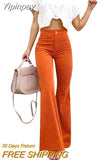 Yipinpay High Waist Corduroy Long Flared Pants Women Casual Street Wear Solid Color Button Bell Bottom Trousers Female Bottoms 911
