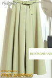 Yipinpay Women Vintage Suit Skirt With Belt Elegant Korean 2023 Casual Fashion Elastic Waist A-line Midi Skirts Office Ladies