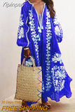 Yipinpay Printed Hollow Out Loose Midi Dresses Women Sexy O Neck Long Sleeve Dress 2023 Summer Fashion Chic Office Ladies Vestido