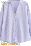 Yipinpay TRAF Summer Women's Shirts 2023 Striped Vintage Shirts and Blouses Female Chic Long Sleeve Blouses Tops Ladies Shirt