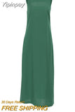 Yipinpay Green Tank Dresses Summer Cotton Linen Sleeveless Straight Split Dress 2023 All-Match Midi Dress Vacation Style Lady