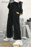 Yipinpay Vintage Multi-Pocket Work Pants Men Y2K Street Hip Hop Loose Straight Wide Leg Pants Heavy Duty Fashion Trendy Trousers