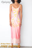 Yipinpay Low Chest Printed Long Dress Women Sleeveless Spaghetti Strap Dresses Summer Femme Backless Sexy Hip Wrap Dress Vestidos