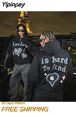 Yipinpay Pink Planet Foam Letter Print Hoodie Women Popular Loose Casual Couple Streetwear Men Gothic Grunge Oversized Hoodies