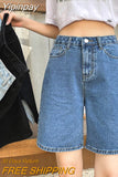 Yipinpay Waisted Vintage Blue Wide Leg Denim Loose Short for Women Y2k fashion 2023 Casual Straight Female Summer Jeans Shorts Black