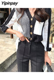 Yipinpay Desigual Knitted Cardigan Cropped Sweater Gilet Femme Manche Longue Korean Style Women Oversized Lazy Oaf Fall 2023