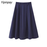 Yipinpay Fashion Women Blazer Skirts Sets 2023 Female Office Lady Elegant Single Breasted Jackets Mid-Calf A-Line Solid Skirts