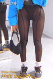 Yipinpay Women See-through Mesh Trousers Sexy High-Waisted Push Up Leggings Streetwear Punk Grunge Skinny Pencil Pants
