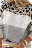 Yipinpay Autumn Winter Women's Sweater Color Leopard Print Knit Long Sleeve Top Korean Fashion Streetwear Oversized Vintage Pullover