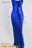 Yipinpay Sexy Spaghetti Strap Backless Satin Dress Women Y2K Blue Lace Up Trumpet Long Dress Elegant Bodycon Party Dresses 2023