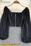 Yipinpay Spring Autumn Women Blusas And Tops Solid Color Sexy Casual Blouses Zipper Y2K Shirts Female Korean Cropped Tops 2023
