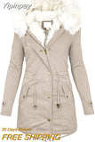 Yipinpay Women Winter Hooded Coat 2023 Luxury Long Sleeve Zipper Jacket with Detachable Fur Collar New in Outwears Female Clothing