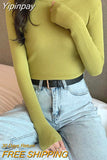Yipinpay Turtleneck Sweater Women Autumn Casual Thin Long Sleeve Tops Base Knitted Sweaters Solid Color Slim Stretch Pullovers
