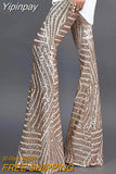 Yipinpay new fashion women's elegant trouser Glitter High Waist Bell-bottomed Sequins Pants Female clothing outfits for women