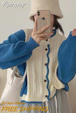Yipinpay Puff Sleeve Twist Sweater Short Pull Winter Cardigans Women Chic Contrast Vintage Crop Sweaters Women Sueters