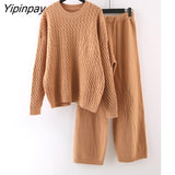 Yipinpay And Winter New Knitting Suit Women's Two-piece Sweater Large Loose Knitting Wide Leg Pants