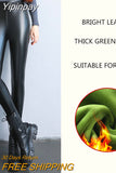 Yipinpay Autumn Winter Women's Pants Leather Leggings Female Warm High Waist Push Up Fleece PU Pants Black Tights Sexy Free Shipping