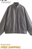 Yipinpay Grey Bomber Jacket Woman Warm Winter Coat For Women Oversize Baseball Jacket Fashion Streetwear Long Sleeve New In Jackets