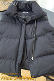 Yipinpay Women's Vest Stand Collar Zipper Sleeveless Padded Puff Jacket Overcoat Solid Color Loose Drawstring Waistcoat Vest Coat