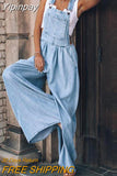 Yipinpay Jumpsuits Daily Casual Sleeveless Solid Overalls 2023 Fashion Design Ripped Jean Romper Summer New Women Loose Side Pocket