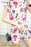 Yipinpay Summer Loose Oversized Sweet Elegant Printed Women's Shorts Set Casual Fashion Short Sleeved Top T-shirt Shorts 2-piece Set