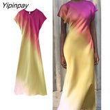 Yipinpay Women New Fashion Tie-Dyed Long Dresses 2023 Spring Summer Elegant Sleeveless Folds Sweet Vestidos High Street Outwear