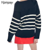 Yipinpay Fashion Ladies Striped Knitted Sweater 2023 Autumn Winter Sailor Collar Pullover Tops Long Sleeve Casual Streetwear