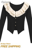 Yipinpay Vintage Knitted Cardigan Woman Casual Black Long Sleeve Tops Retro 2023 Autumn Design Korean Style Bodycon Clothing Female