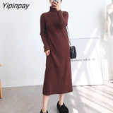Yipinpay Autumn New Women Dress Korean Style Fashion Knitted Sweater Dress Long Slim Female 2023 HOT vestidos