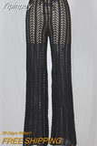 Yipinpay Hollow Out Knitted High Waist Sexy Pants Women Fashion Crochet Loose Autumn Trousers Women Cotton Casual Ladies Pants