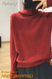 Yipinpay Turtlenck Sweater Women Vertical Pit Stripe Long Sleeve Winter Warm Knitted Pullover Elegant Soft Basic Female Jumper