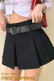 Yipinpay Y2k Vintage Pleated Mini Skirt Women Summer Sexy Gyaru Black Belt Patchwork A-line High Waist Skirt Shorts Preppy Girl