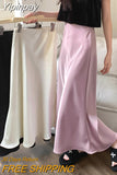 Yipinpay Long Satin Skirt Women Elegant Korean Fashion High Waist Solid Silk A-line Skirt Office Lady Casual Summer Fashion 2023