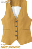 Yipinpay TRAF Fashion Linen Women's Vest 2023 Female Sleeveless V-Neck Vests for Women Single-breasted Ladies Casual Waistcoat Tops