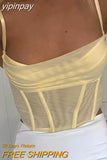 yipinpay Fairy Off Shoulder Patchwork Mesh See Through Corset Crop Top Club 2023 Y2K Sleeveless Backless Sexy Summer Tank Tops